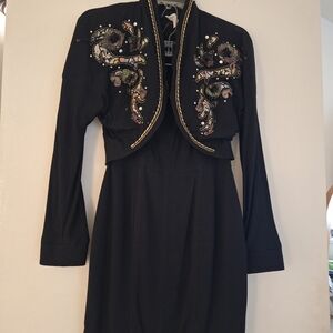 Chic Black Embroidered Long Sleeve Dress